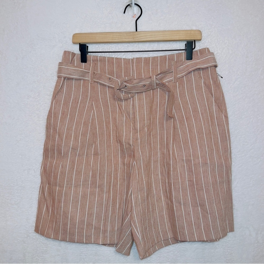Soft Surroundings Linen Blend High Waisted Belted Midi Mom Shorts size 10